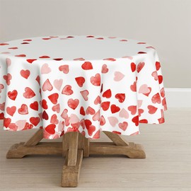 Horaldaily Valentine's Day Tablecloth 70×70 Inch Round, Red Love Hearts Washable Table Cover for Party Picnic Dinner Decor