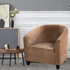 MIFXIN Club Chair Covers Thick Velvet Stretch Tub Chair Slipcovers Spandex Soft Armchair Sofa Cover Furniture Protector for Living Room Bar Cafe Hotel (2 Pack, Camel)