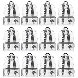 Yacht & Smith 12 Pack Clear Transparent Backpacks, Bulk 17 inch Lightweight Outdoor Travel Gym Corporate Events Bag