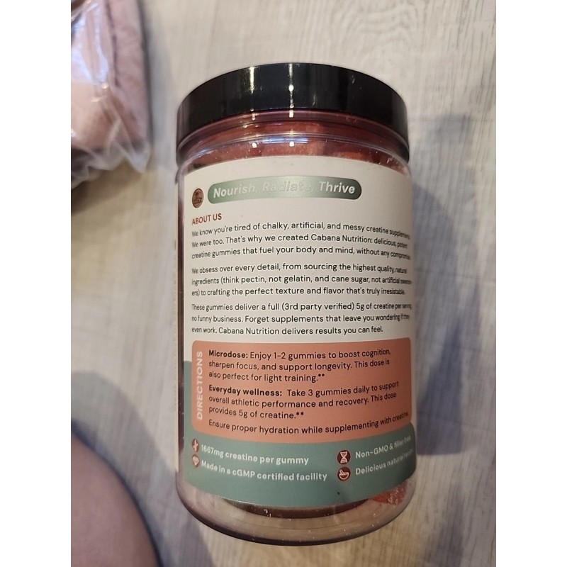 Cabana Creatine Monohydrate 5g Watermelon Flavored 120 Gummies -3 per