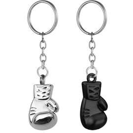 VODAFQS Set of 2 Key Fob Stainless Steel Boxing Gloves Pendant Car Key Ring Key Ring Keychain, silver