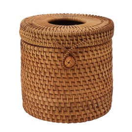 Rectangular Rattan Tissue Box Cover Rattan Woven Tissue Box Holder for Bathroom Organizer Countertop Bedroom Living Room Car Office Cylinder Style