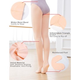 Daydance - Medias de ballet profesionales con pies para niños pequeños, niñas, mujeres, 1/3 pares de 60 negadores, Rosa ballet (más melocotón), 12-14 años