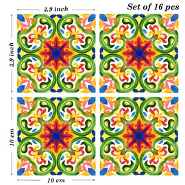 Poromoro Spanish Portuguese Azulejo Style Peel and Stick Backsplash Tile Stickers Set of 16 pcs(3.9_2)