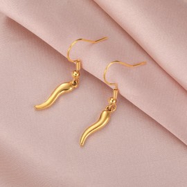 Italian Horn Earrings for Women Red Pepper Earring Stainless Steel Protection Lucky Charm Dangle Earrings Evil Eye Malocchio Defense Jewelry (Gold)