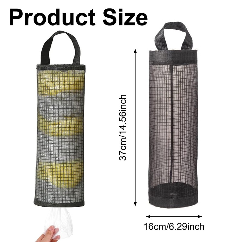 2Pcs Black Plastic Bag Holder,Hanging Garbage Bag Mesh Storage Bag