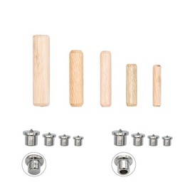 Tutuxio 550pcs Wooden Dowels Pins with 6/8/10/12mm Solid Hollow Dowel Center Point Transfer Plugs, 5 Size Small Fluted Dowel Pins Tapered End with Bevel Angle Groove Wood Peg for Woodworking Crafts