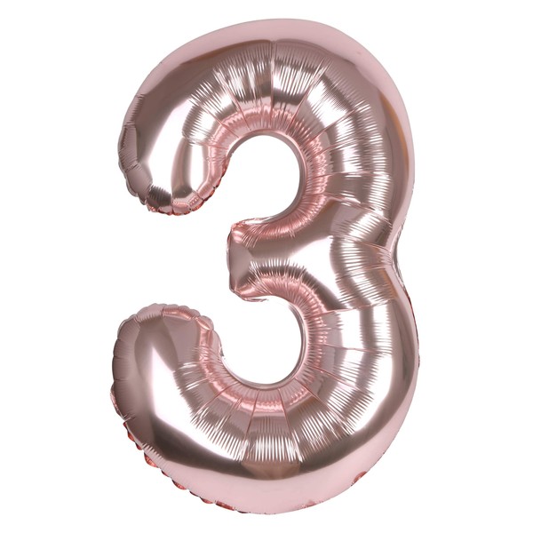 CCINEE Balloons, Number Balloons, 35.4 inches (90 cm), Large, Aluminum, Birthday, Merry, Christmas, Party, Happy Birthday Decoration, Unbreakable (Number 3, Rose Gold)