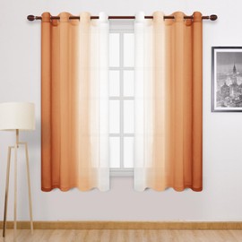 DWCN Faux Linen Ombre Sheer Curtains - Fall Gradient Semi Voile Curtains for Bedroom and Living Room, Set of 2 Grommet Top Window Curtain Panels, 52 x 72 Inches Long, Sunset Orange