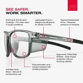 Riley Navigator X Premium Safety Glasses for Work – Anti-Fog, Scratch-Resistant Protective Work, Sports & Cycling Glasses - UV400 Safety Sunglasses Men & Women Suitable Eyewear - Clear Lens