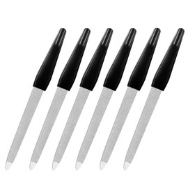 Fingernail Files (6 Pack), Metal Nail Files for Natural Nails Stainless Steel 6 Inch Nail File with Sharp Pointed Tip Non Slip Handle, Finger Nail Filers for Women Sapphire Grit Sword Diamond Black