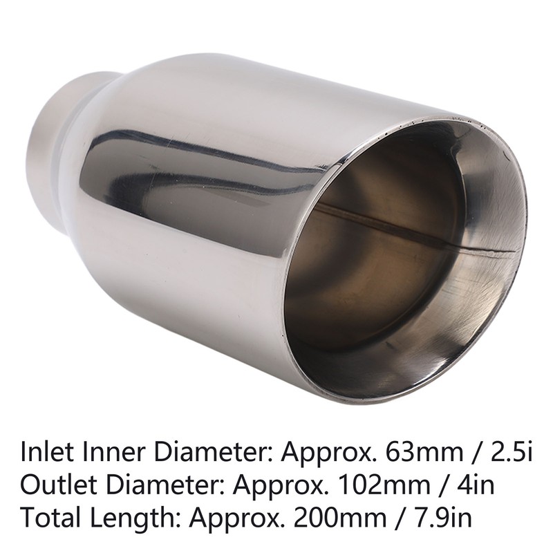 Single Outlet Exhaust Tip Silver Stainless Steel Beveled Mouth Straight