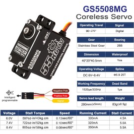 GOTECK 55KG Coreless Digital Servo,High Voltage 8.4V Full Metal Gear Waterproof Steering Servo with 25T Servo Horn for 1/6 1/8 1/10 RC Crawler Car,Robot,Boat,Truck Robot Parts (55KG(8.4V)-270°)