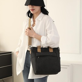 zhongningyifeng Women's Canvas Tote Bag Small Handbag with Zip Shoulder Bag for Travel Shopping Work, black
