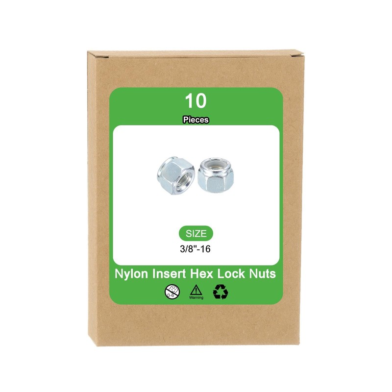 sourcing map 10Pcs 3/8"-16 Nylon Insert Hex Lock Nuts, Carbon