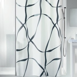 Spirella Ribbon Pearl Black Pearl Effect Textile Polyester Shower Curtain, 180 x 180 cm, White/ Black