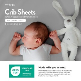TAFTS 100% Viscose derived from Bamboo Fitted Crib Sheets, Girls, Boys & Unisex, 8 Inch Deep Pocket, Standard Crib & Toddler Mattress, Cooling, Soft, 360 Elastic, Lifetime Quality, (28 x 52 Grey)