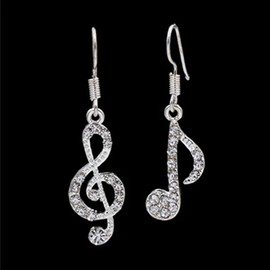 Silver Musical Note Mismatch Earrings Diamante Drop Crystal Rhinestones Party Prom Sparkling Cubic Zirconia