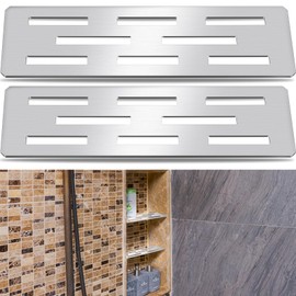 Teenyyou 2 Pack Shower Niche Rectangular Shelf for 12 Inch Prefabricated Board Niches, 4mm Thick, Marine Grade Brushed 304 Stainless Steel Finish Fits 1/8 Grout Line, for Bathroom Remodel