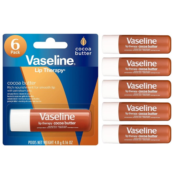 Vaseline Lip Therapy Cocoa Butter Lip Balm, 6 Pack