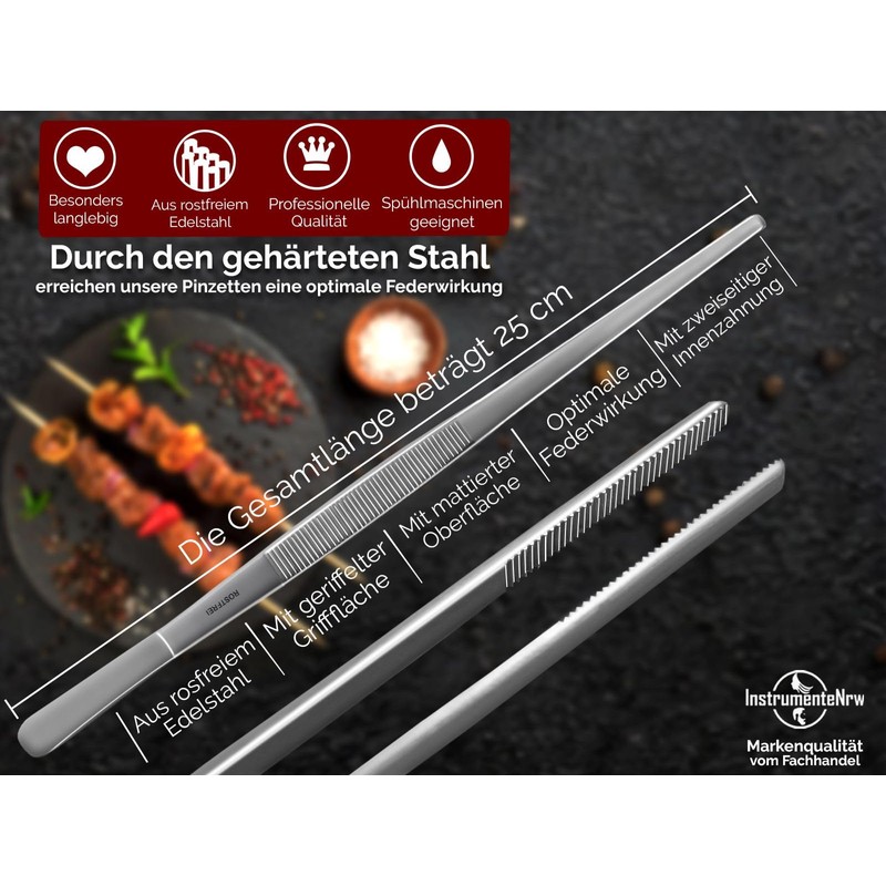 InstrumenteNRW Chef’s stainless steel meat/barbecue tongs, various lengths available., 25,0