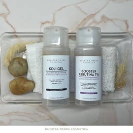 Nuestra Tierra Cosmetica Kit Despigmentante, Koji Gel y Booster Arbutina 7%, Tratamiento Facial y Corporal, 100ml Cada Uno