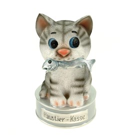 Kremers Schatzkiste Pet Money Box Cat with Fish Hand-Painted Polyresin 17 x 10 x 10 cm – Gift Idea for Animal Lovers – Saving for Vets, Treats, Emergencies