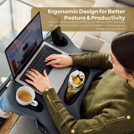 TabCouchCaddy Lap Desk Pillow - Cushioned Lap Pillow for Reading, Gaming, Work & Travel, Soft & Portable Laptop Desk for Bed, Couch, or Car, Ergonomic Support for Laptops & Tablets (Grey)