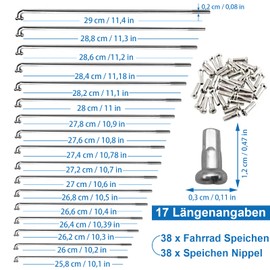 sinzau Bicycle Spokes, Pack of 38 Mountain Bike Spoke with Spoke Nipples, 258-283 mm (Silver, 274 mm)