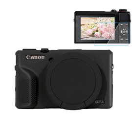 Pocoukate Case for Canon G7X Mark III Camera, Soft Silicone Protective Cover Skin with Removable Lens Cover for Powershot G7X Mark iii, Silicone Case with G7X3 Screen Protector Accessories - Black