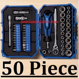 Kobalt 50-Piece SAE & Metric Polished Chrome Mechanics Tool Set w/ Hard Case NEW