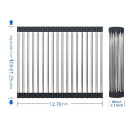 CHIRISEN Expandable Large Roll Up Dish Drying Rack 18 Tube 21.25x12.79''Collapsible Over The Sink Rack Non-Slip Silicone Rolling Dish Drainer Stainless Steel Roll Rack for Kitchen Sink Counter