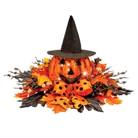 Collections Etc LED Lighted Witch Jack O' Lantern Centerpiece
