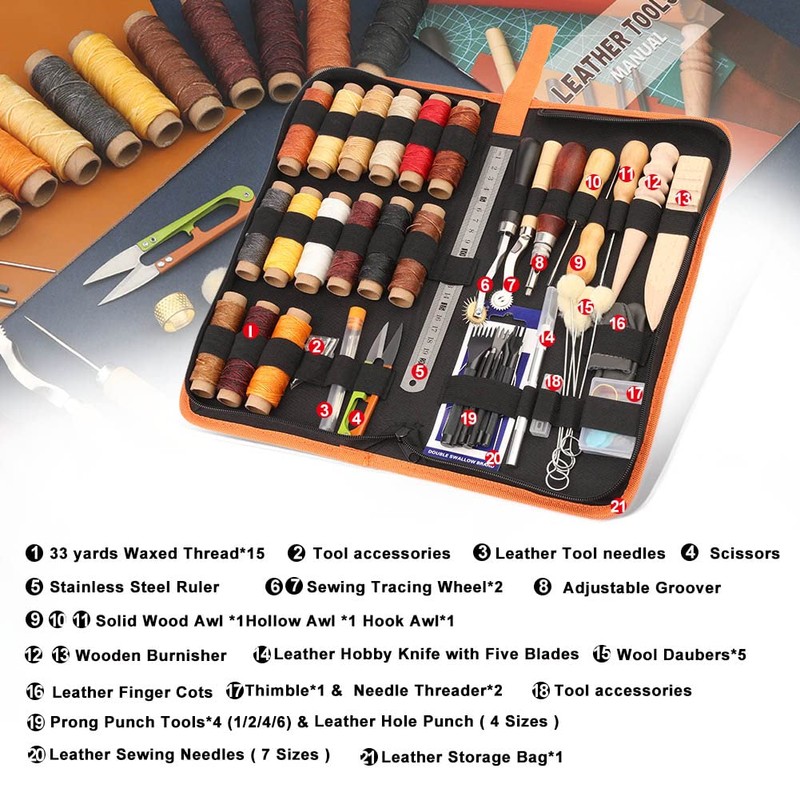 BUTUZE Leather Working Tools, Practical Leather Craft Kit with Waxed