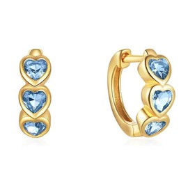 Creolen mit Herzkristallen Silber925 Ohrringe in Gold Blau Herz Kristalle 1cm Durchmesser Damenohrringe Ohrschmuck Kreolen Damenschmuck Kristallcreolen (Gold Blau)