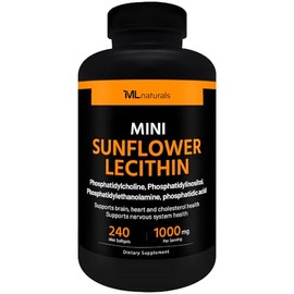 ML Naturals Mini Sunflower Lecithin 240 Softgels. Phosphatidylcholine, Phosphatidylinositol, Phosphatidylthanolamine, Phosphatidic Acid, NSF-Certified & cGMP-Compliant