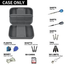 GWCASE Dart Case for 16 Steel and Soft Tip Darts, Carrying Storage Holder Fits for Tips, Shafts, Flights (Box Only)-Grey