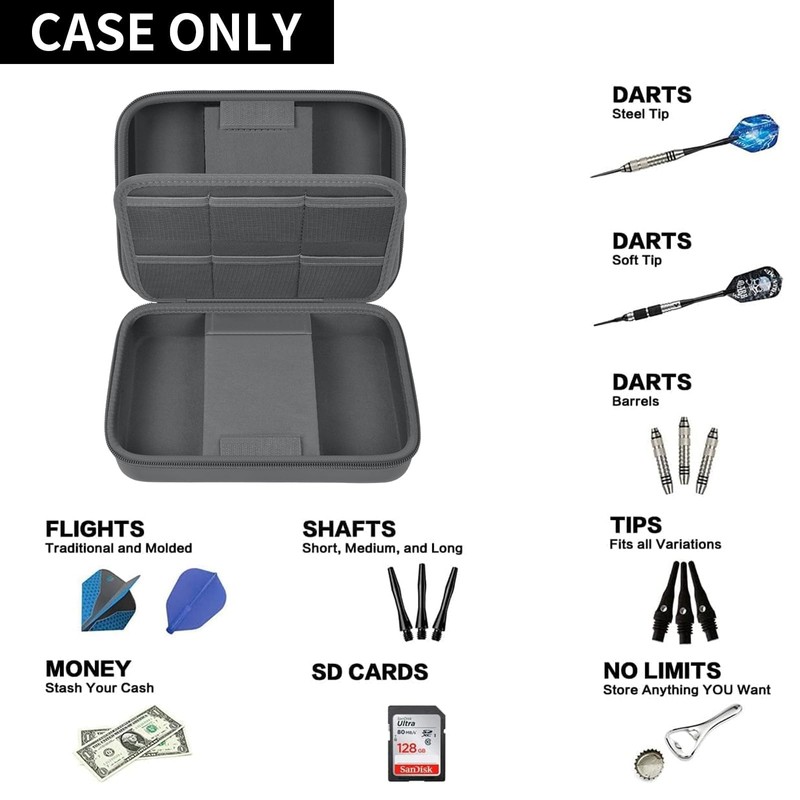 GWCASE Dart Case for 16 Steel and Soft Tip Darts,