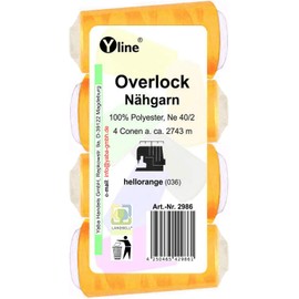 Pack of 4 spools of overlock sewing thread, light orange, a. 2743 m, NE 40/2, 100% polyester, sewing thread, sewing machine thread, 2986