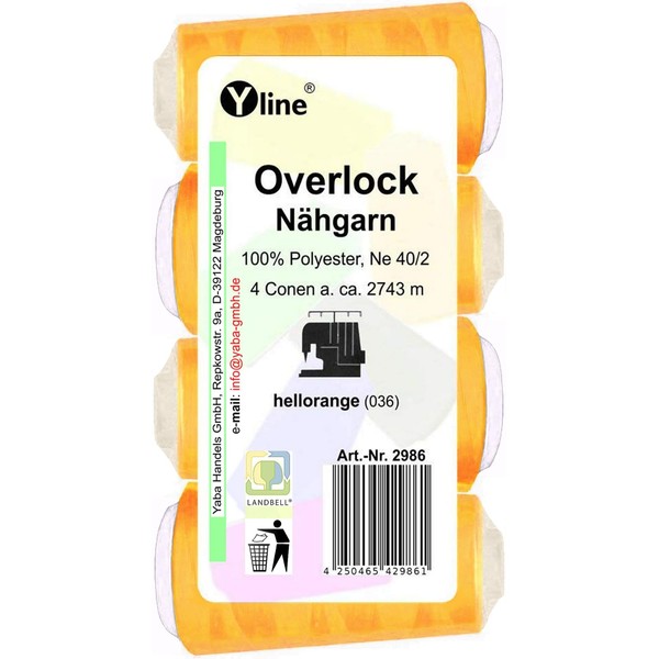 Pack of 4 spools of overlock sewing thread, light orange,