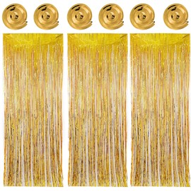 3Pcs 3.2 ft *8.2ft Gold Tinsel Curtain Party Backdrop Glitter Foil Fringe Curtain Party Decor Sparkle Streamers for Birthday Party Wedding Holiday Decoration