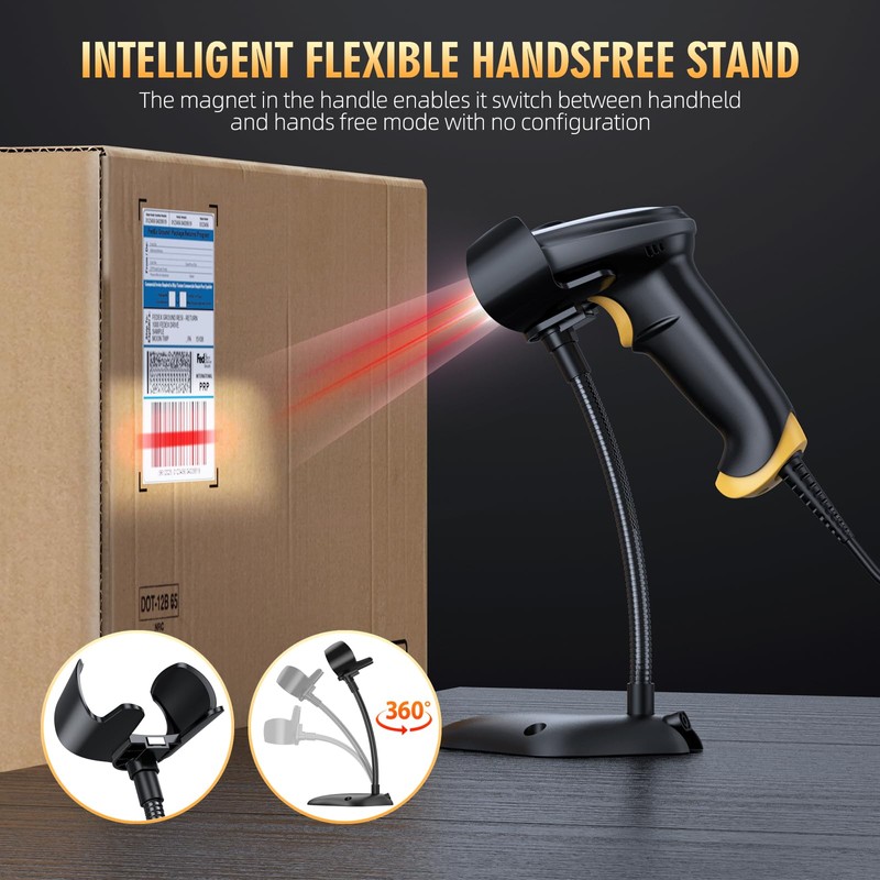 TEEMI 2D Barcode Scanner with Smart Stand USB Wired Handheld