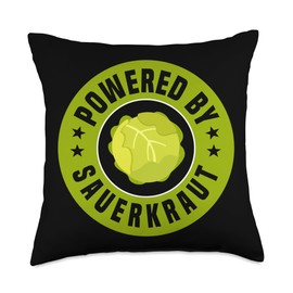 Sauerkraut And German Food Lover Designs Powered by Sauerkraut-Funny Fermented Cabbage Outfit Throw Pillow, 18x18, Multicolor