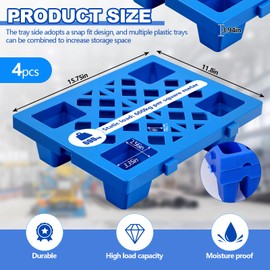 Thyle 4 Pcs Plastic Pallets for Basement Storage Lightweight Floor Pallet 15.75 x 11.8 x 3.94 Inch Nestable Moisture Proof with Breathable Grid Outside Anti Slip Garage Warehouse Supermarket
