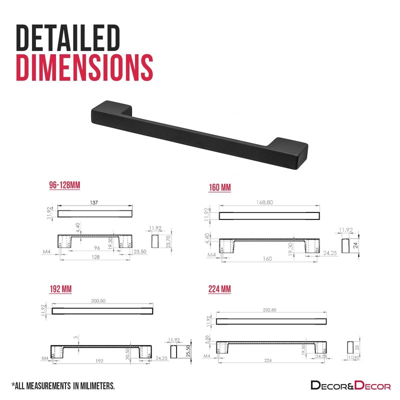 Decoranddecor Dimora D-Shape Cupboard Handles | Rectangular Kitchen Handles for