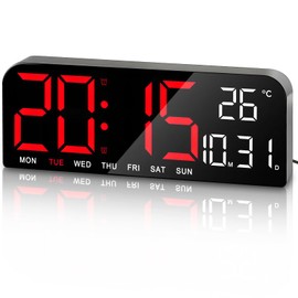 PiKaPiKaP Digital Wall Clock 10 Inch Digital Clock with Temperature/Backcount/4 Brightness Levels, Large Digital Alarm Clock for Connecting for Bedroom, Living Room, Office