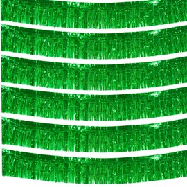 6 Pack 10 Feet Green Foil Fringe Garland Streamers Metallic Tinsel Banner Wall Hanging Fringe Curtain Glitter Backdrop Banner for Parade Floats Wedding Birthday Bachelorette Green Party Decorations