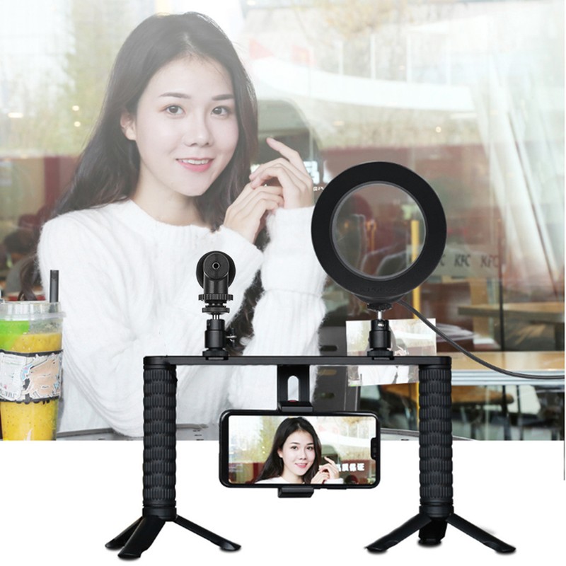 PULUZ Rabbit Cage Tripod Metal Mount with Ring Light Mic