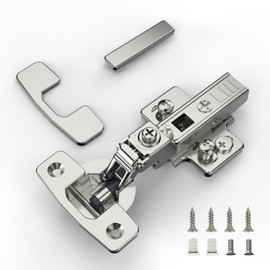 Furniware Pack of 2 Soft Close Cabinet Hinges, Middle Stop Hinges 4D Adjustment (Depth, Side, Height and Closing Speed) Full Overlay Hinges for Furniture Kitchen Cabinet