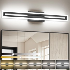 SOLFART 32 Inch Modern Bathroom Light Fixtures Bathroom Lights Over Mirror Black LED Vanity Lights for Bath 5 Color Temperature Adjustable LED Light Fixture Restroom 5CCT